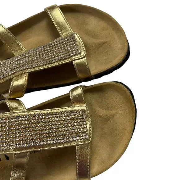 Birkenstock Betula Sandals Gold Rhinestone Leather Ankle Strap Women's 39 Shoes - Picture 5 of 10